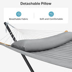 SUPERJARE Hammock with Stand, 2 Person Heavy Duty Hammock Frame, Detachable Pillow & Strong Curved-Bar & Portable Carrying Bag, Perfect for Outdoor & Indoor - Gray