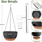 Hanging Planters for Outdoor Indoor Plants, 2 Pack 10 Inch Hanging Basket Plants Outdoor, Self Watering Hanging Planter with Plant Hanger for Garden Home Decoration (Black, 10 inch)