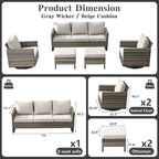 Belord Wicker Patio Furniture 5 Piece Outdoor Sofa Set, Oversize Outdoor Swivel Rocker Chairs with Rattan Ottomans, Conversation Sets Patio Furniture Come with Removable Washable Cushion Beige
