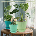 SupKing Large Plant Pots 7.5/6.7/6 Inch Set of 3, Plastic Flower Pots Planters with Drip Trays and Multi Mesh Drainage Holes Multicolor Nursery Planting Pot for Indoor Outdoor Garden Plants