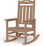 Oversized Rocking Chair Outdoor, High Back Porch Rocker Chair, HDPE All Weather Resistant Rocking Chairs for Patio, 386lbs Weight Capacity, Teak