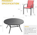 VICLLAX Patio Table and Chair Set of 6, All Weather Metal Round Outdoor Dining Furniture Set-50 Round Outdoor Table and Chairs, Black Tabletop