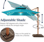 Best Choice Products 10ft Square Cantilever Patio Umbrella w/Base Included, Woodgrain Pattern Pole & Solar LED Lights, 360-Rotation, Offset Hanging Outdoor Shade - Cerulean