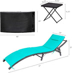 Devoko Patio Chaise Lounge Sets Outdoor Rattan Adjustable Back 3 Pieces Cushioned Patio Folding Chaise Lounge with Folding Table (Blue)