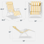 Best Choice Products Set of 2 Extra Wide Adjustable Steel Mesh Zero Gravity Lounge Chair Recliners w/Pillows and Cup Holder Trays - Marigold Stripes/White