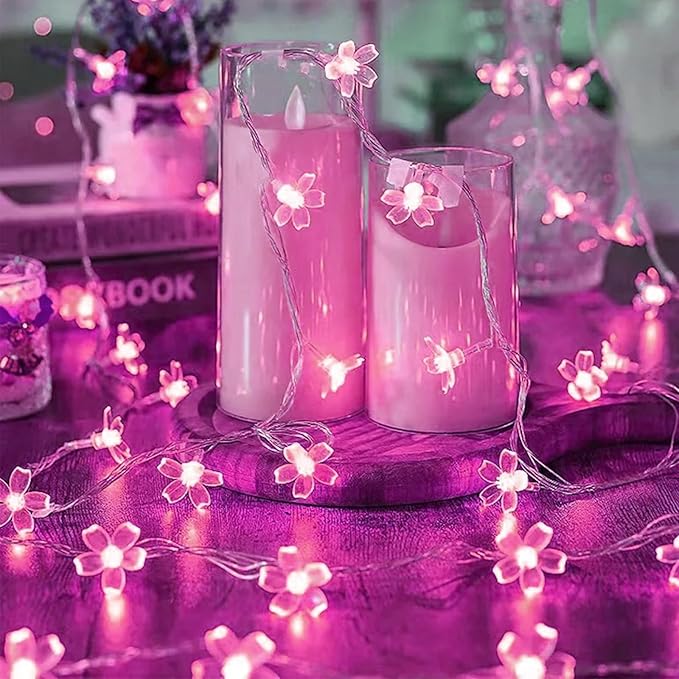 Indoor String Lights, 33 ft 100 LED Pink Cherry Blossom Flower Lights