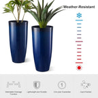 Glitzhome 30" H Tall Planters for Outdoor Plants, Set of 2 Plastic Large Outdoor Planters with Gradient Cobalt Blue Faux Ceramic Finish,Large Flower Pots with Drainage Holes for Front Porch Indoor