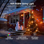 NEEWER 96ft Outdoor String Lights, App Control Smart AI RGBW Hanging Outside Warm White Patio Balcony Backyard Lighting, IP65 Waterproof, 30 LED Bulbs, 50+ Scenes, Compatible with Alexa Google, NR01