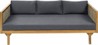 Merax 67.5" Outdoor Patio Daybed 3 Seater Sofa Bed,Acacia Wood Frame with Rattan Arm,Cushion & Pillow for Garden