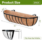 Halatool 2 Pack Heavy-Duty Metal Deck Railing Planter Box, 24 Inch Rust-Resistant Window Boxes Planters with Coco Liner & Adjustable Brackets, Grow More On Your Balcony, Patio & Fence