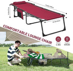 KingCamp 2 Pack Lounge Chair Outdoor, Folding Portable Tanning Chairs Comfy Adjustable 5-Position Lay Flat Foldable Chaise Chaser Lounger with Pillow for Outside Beach Patio Sun Bathing Pool, Wine