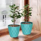 6 Pack 7 Inch Indoor Plant Pots with Drainage Holes, Outdoor Plastic Decorative Flower Pots, Garden Planters with Tray Saucers for Orchids, Violets, Succulents, Herbs, and Other Plants