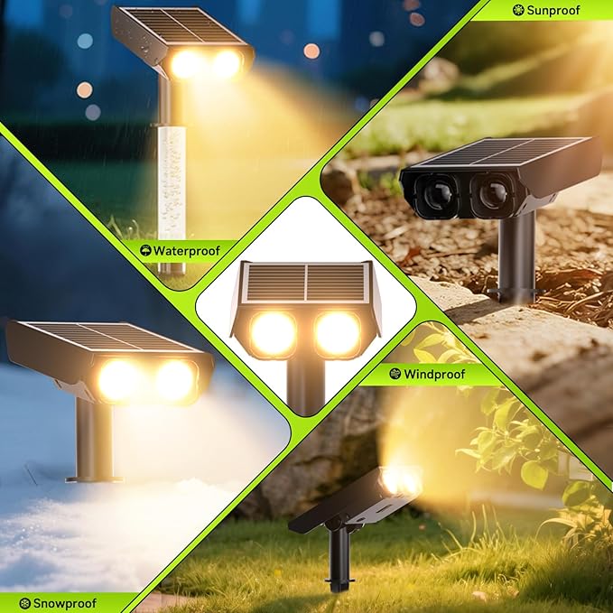 Solar Spotlights Outdoor Waterproof- 2 IN 1 Solar Spot Lights Outdoor with 2 Lighting Modes & PC Light Guide Column for Garden Yard Pathway | Warm Yellow 3000k Spotlights | IP65 Waterproof | 4 Pack
