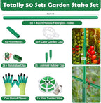 Cludoo 232PCS Garden Stakes Set with 70 Sets Fiberglass Plant Stakes Sticks Supports and Accessories, DIY 4ft 5ft 6ft 7ft Tomato Stakes for Tomato,Vegetables, Pepper, Fences Indoor Outdoor Plants