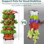 7 Tiered Strawberry Vertical Planter 2 Pack, Stackable Tower Garden Planter Herb Garden Planter with Movable Casters and Bottom Saucer Indoor and Outdoor - Terra Cotta