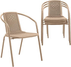 VINGLI PE Rattan Outdoor Dining Chairs Set of 4, Plastic Stackable Patio Chairs for Indoor, Porch, Restaurant, Garden,Champagne