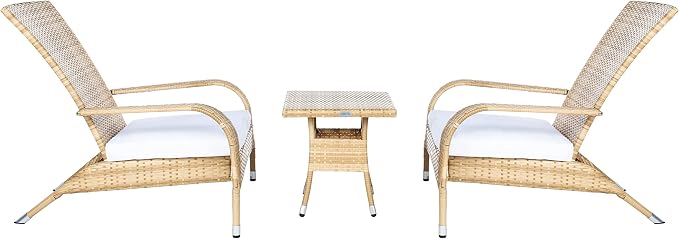 Conversation Set: 3-Piece Wicker Lounge Set with Table and White Cushions