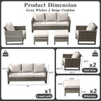 Belord Wicker Patio Furniture 5 Piece Outdoor Sofa Set, Oversize Outdoor Dining Chairs with Rattan Ottomans, Conversation Sets Patio Furniture Come with Removable Washable