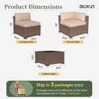 Aoxun 11 Piece Patio Furniture Set Wicker Rattan Patio Conversation Set Outdoor Sectional Sofa Set with Coffee Table and Thickened Cushions, Beige(Waterproof Cover Included)