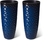 Glitzhome 31" H Oversized Tall Planter, Set of 2 Honeycomb Textured Gradient Cobalt Blue Round Garden Plant Pots with Drainage Holes, Large Flower Containers for Indoor Outdoor Front Door Patio