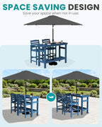SERWALL Outdoor Bar Set with 9ft Umbrella, All-Weather HDPE Patio Bar Chairs and Table, Outdoor Furniture Set for Poolside, Backyard, Garden - Blue