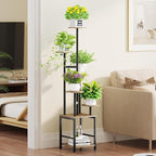Plant Stand Indoor with Grow Light,6-Tiered Tall Plant Stand Indoor, Metal Plant Shelf with Adjustable Light, Ideal for Living Room, Garden, Patio (Black Brown)