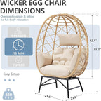 Egg Lounge Chair in Beige Wicker, Oversized with Cushions