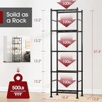 Storage Shelves - 5 Tier Shelf Organizer, Heavy Duty Garage Shelving Unit with Leveling Feet, Stable Metal Shelves Organizer for Pantry, Kitchen and Closet, 18.4" W x 12.6" D x 57.4" H, Black