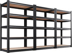 Set of 3 Garage Shelving Heavy Duty Storage Shelves, Metal Adjustable Shelving Unit, Utility Garage Organizer Shelf for Basement, Pantry, Kitchen, Warehouse,15.7" Dx35.4 Wx71.2 H, Black