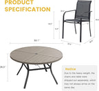 VICLLAX Patio Table and Chair Set of 8, All Weather Metal Round Outdoor Dining Furniture Set-53 Round Outdoor Table and Chairs, Grey Wood Grain Tabletop