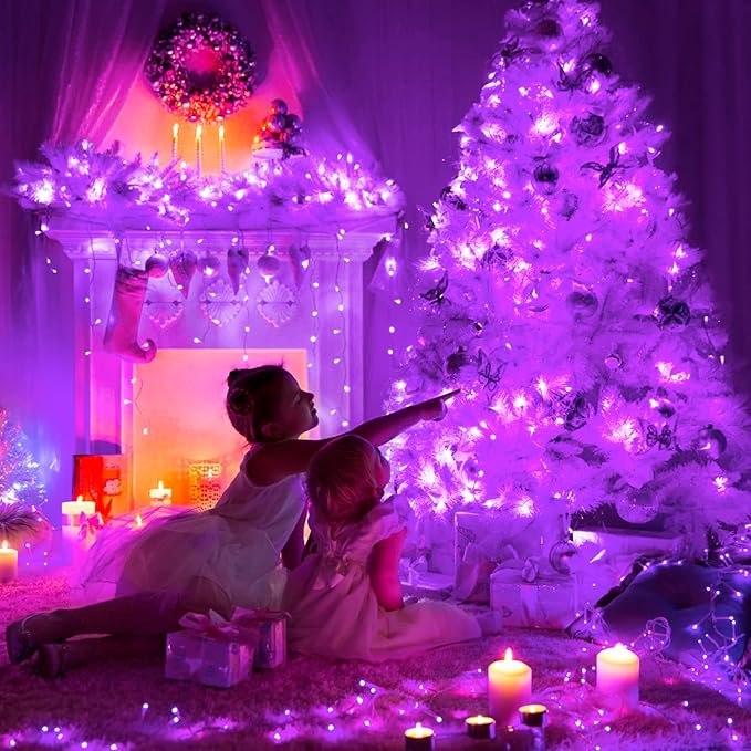 String Lights, 168 ft Purple LED Halloween Outdoor with Remote Control