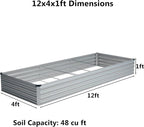12x4x1 ft(2 Pack) Galvanized Raised Garden Bed,Outdoor Planter Box Metal Patio Kit Planting Bed for Vegetables Flowers and Succulents,Silver