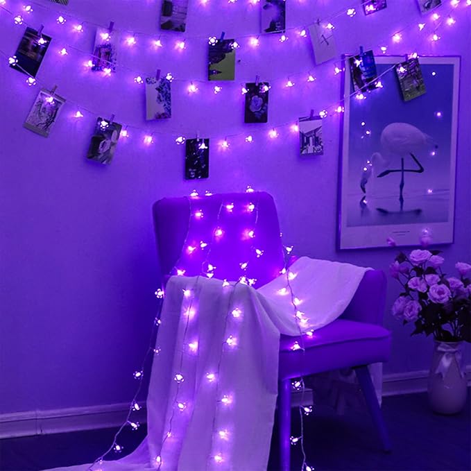 Indoor String Lights, 33ft Purple Cherry Blossom Fairy Lights, 100 LEDs