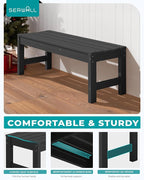 SERWALL 47 Inches Outdoor Bench, All Weather HDPE Backless Bench with Wood Grain Texture for Garden Porch and Park, Curved Bench Seat for Comfort, Black