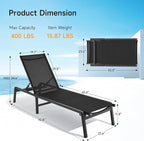 ONBRILL Aluminum Chaise Lounge Chair Outdoor, Foldable & Assembly Free Outdoor Lounge Chair with 5 Position Adjustable Backrest, Patio Pool Lounge Chairs for Outside Poolside Beach Lawn, 1PC, Black