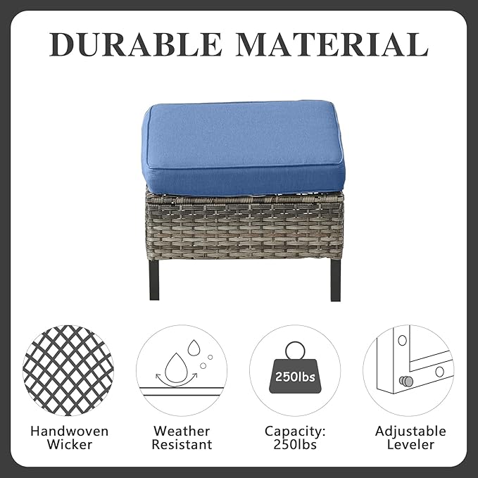 Belord Wicker Patio Furniture 5 Piece Outdoor Sofa Set, Oversize Outdoor Swivel Rocker Chairs with Rattan Ottomans, Conversation Sets Patio Furniture Come with Removable Washable Cushion Blue