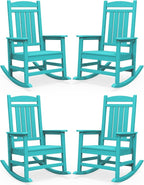 SERWALL HDPE Outdoor Rocking Chair Set of 4, Patio Rocking Chairs, All-Weather Porch Rockers for Adults, Aruba Blue