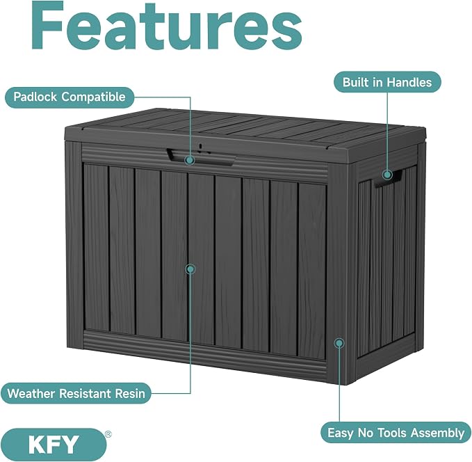 Deck Box 45-Gallon Black Resin Lockable Outdoor Storage Bin