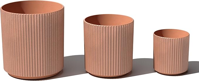 Veradek Demi Series Set of 3 Round Planters for Porch, Patio, Backyard | Durable Plastic-Stone Composite Material | Modern Décor for Tall Plants, Flowers