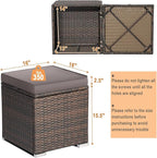 RELAX4LIFE Wicker Outdoor Storage Ottoman, 2-Piece Rattan Footstool w/Removable Cushion, Multipurpose Footrest Stool Side Table Additional Seating, Set of 2 Outdoor Ottomans for Patio Deck (Grey)