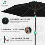 JEAREY 7.5FT Patio Umbrella Market Table Umbrella with 6 Sturdy Ribs, Push Button Tilt/Crank Outdoor Umbrella for Garden, Deck, Backyard, Pool, Black
