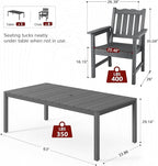 Stoog All-Weather Patio Dining Sets, 7 Pieces Patio Dining Table with Umbrella Hole, Waterproof Aluminum Frame Dining Table with 6 Outdoor Chairs Set, Low Maintenance, Grey