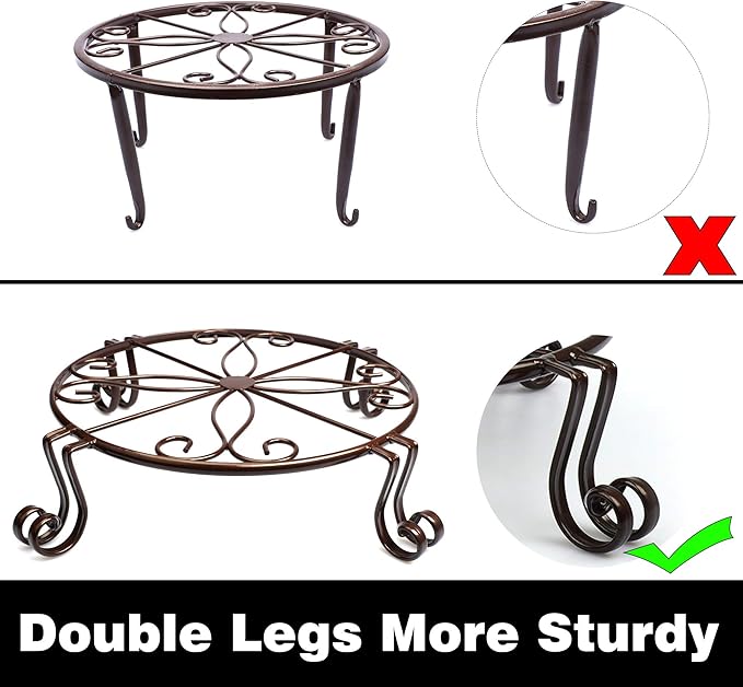 Brown Plant Stand for Flower Pot Heavy Duty Potted Holder Indoor Outdoor Metal Rustproof Iron Garden Container Round Supports Rack for Planter Bronze, Pumpkin Stand Outdoor