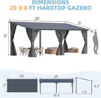 AECOJOY 20' x 8' Outdoor Gazebo Pergola with Curtains and Netting, 8'x20' Large Wall-Mounted Hardtop Lean to Gazebo Shelter Pergolas and Gazebos Clearance with Patio Roof, Heavy Duty Metal Awnings