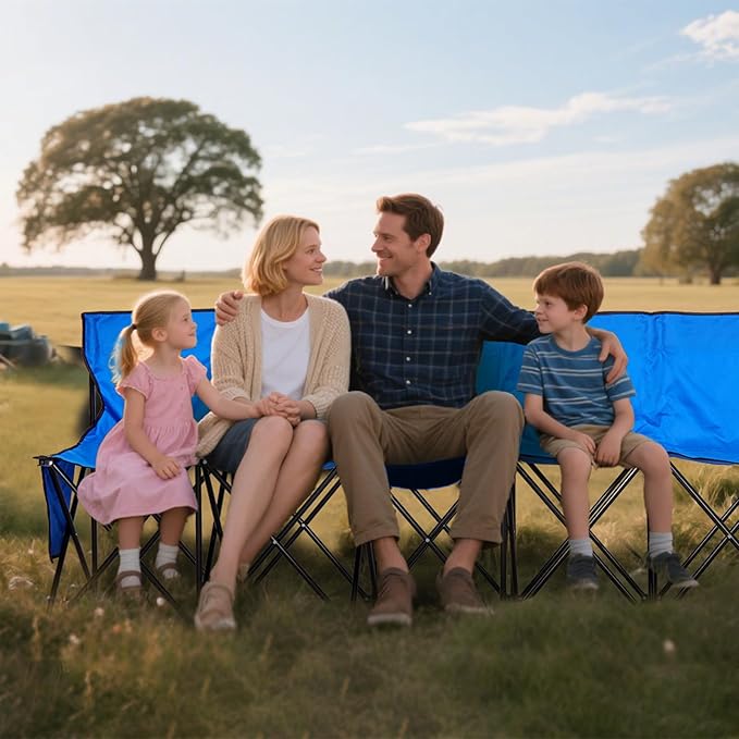 VEVOR Portable Folding Bench, 8 Seat Foldable Soccer Bench with Side Pockets and Carrying Bag, Lightweight Sideline Seating with Back Rest for Football, Baseball, Camping, Outdoor Events, Blue