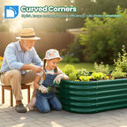 Quictent Galvanized Raised Garden Bed Kit, 8x4x1.5 ft Oval Metal Planter Box Tall for Vegetables Outdoor Backyard, Strengthened by Crossbar, Dark Green