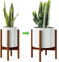 MUDEELA Plant Stand for Indoor Plants: Adjustable Width Fits 8–12 Inch Pots - Mid Century Modern Bamboo Plant Stand - 14.5 Inch Single Tier Small Floor Plant Holder, Dark Brown, 1 Pack (Without Pot)