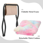 15"(H) Folding Ottoman, Foldable Footrest Stool, Portable Small Foot Stool for Couch, Collapsible Foot Rest Ottoman for Sofa, Accent Padded Ottomans for Living Room, Bedroom, Rainbow