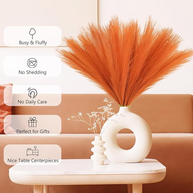 Artificial Pampas Grass Stems, 50 Pack, Burnt Orange, 21.6 Inch