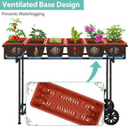 YBING Elevated Garden Bed with Wheels Outdoor 42x17x30in Elevated Raised Planter Box Stand 6 Pocket Herb Garden Planter with Storage Shelf for Balcony Patio, Red